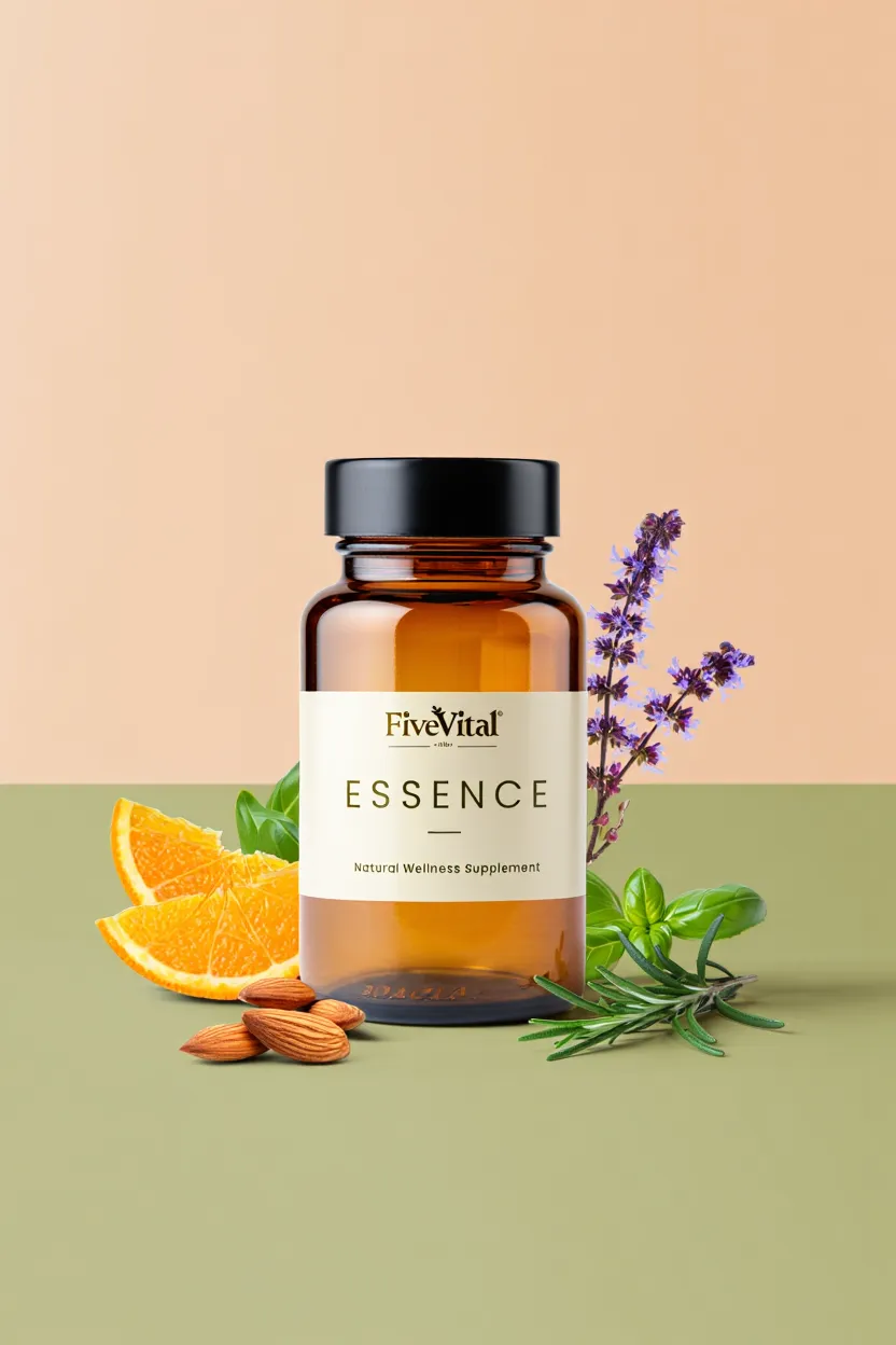 FiveVital Essence supplement bottle with natural ingredients